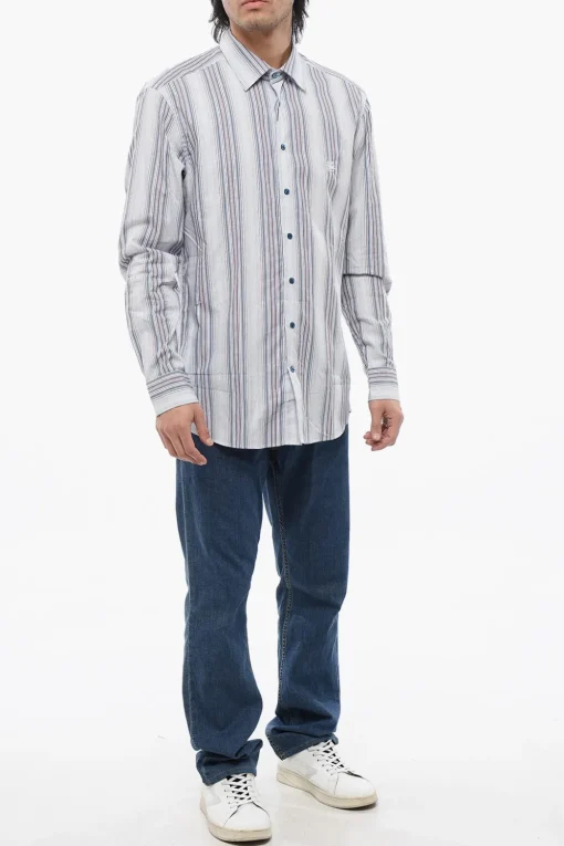 Discount Camicia in Popeline di Cotone con Motivo Bayadere Uomo Camicie