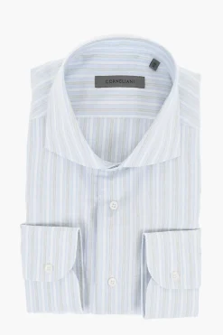 Camicia in Popeline di Cotone a Righe Balanced>Corneliani New