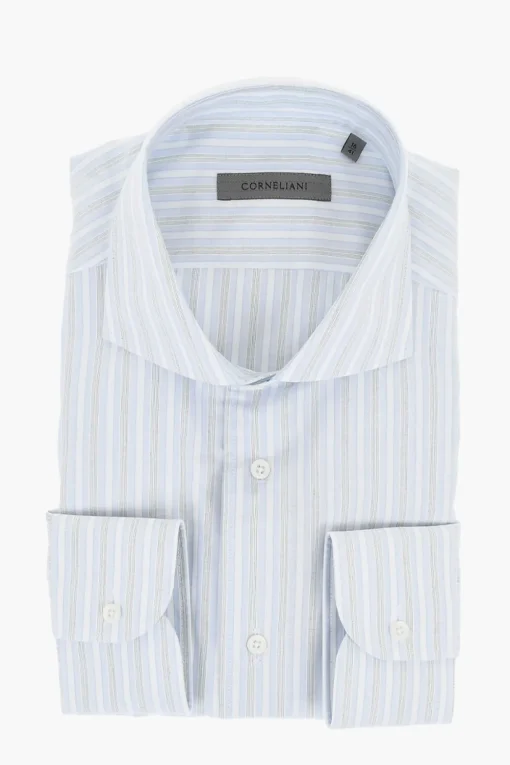 Camicia in Popeline di Cotone a Righe Balanced>Corneliani New