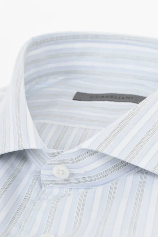 Camicia in Popeline di Cotone a Righe Balanced>Corneliani New