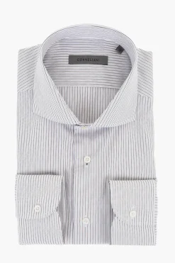 Camicia in Popeline di Cotone a Righe con Collo Francese>Corneliani Discount