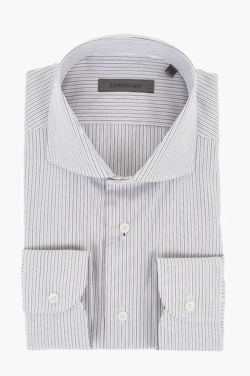 Camicia in Popeline di Cotone a Righe con Collo Francese>Corneliani Discount