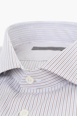 Camicia in Popeline di Cotone a Righe con Collo Francese>Corneliani Discount