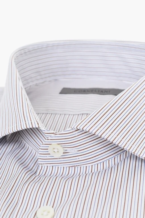 Camicia in Popeline di Cotone a Righe con Collo Francese>Corneliani Discount
