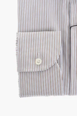 Camicia in Popeline di Cotone a Righe con Collo Francese></noscript>Corneliani Discount