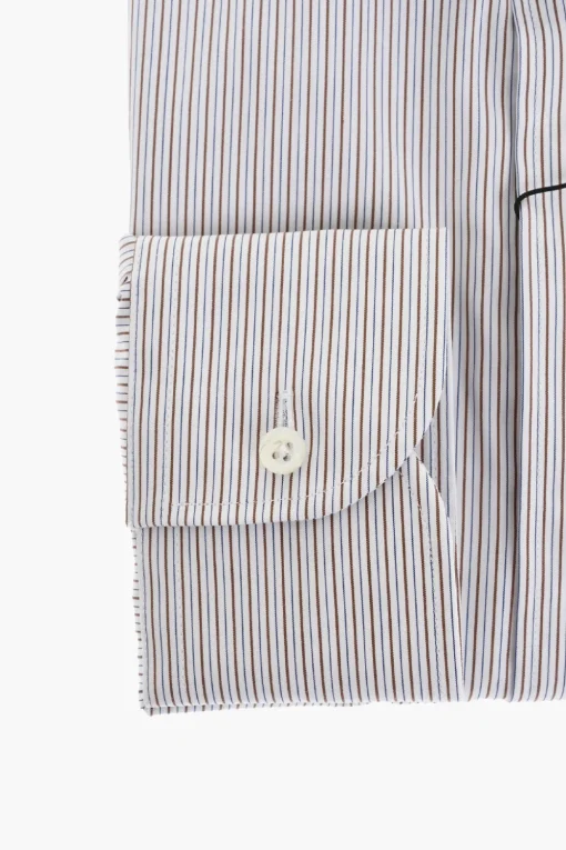 Camicia in Popeline di Cotone a Righe con Collo Francese>Corneliani Discount