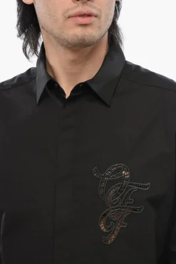 Camicia in Popeline di Cotone con Dettagli Cut Out></noscript>Off-White Outlet