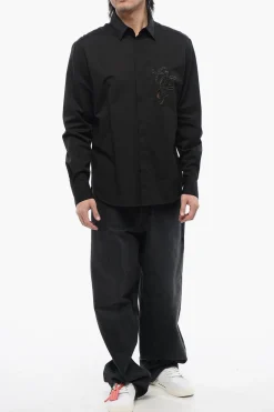 Camicia in Popeline di Cotone con Dettagli Cut Out></noscript>Off-White Outlet