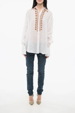 Camicia in Ramie Ricamata></noscript>Ermanno Scervino Outlet