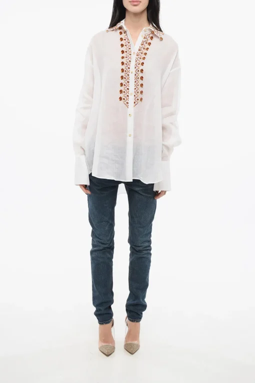 Camicia in Ramie Ricamata>Ermanno Scervino Outlet