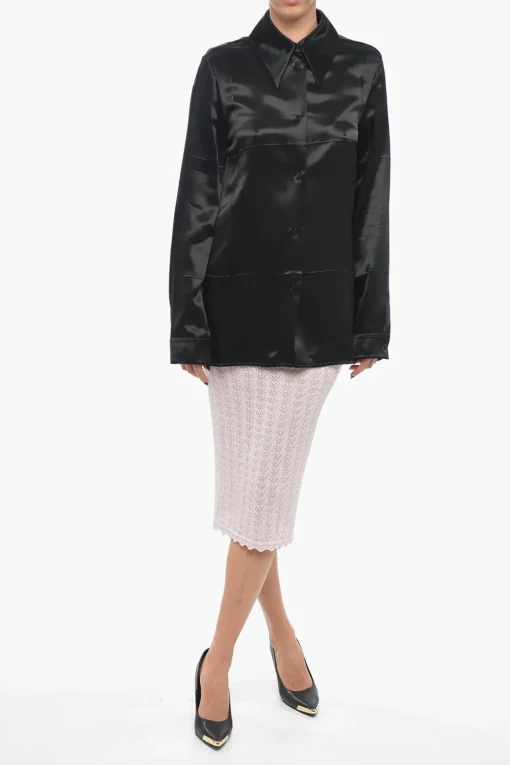 Camicia in Satin con Collo Italiano>Jil Sander New