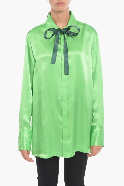 New Camicia in Satin con Dettaglio da Allacciare Donna Camicie