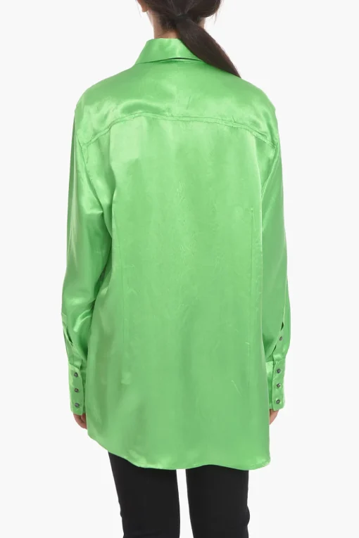 New Camicia in Satin con Dettaglio da Allacciare Donna Camicie