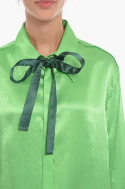 New Camicia in Satin con Dettaglio da Allacciare Donna Camicie