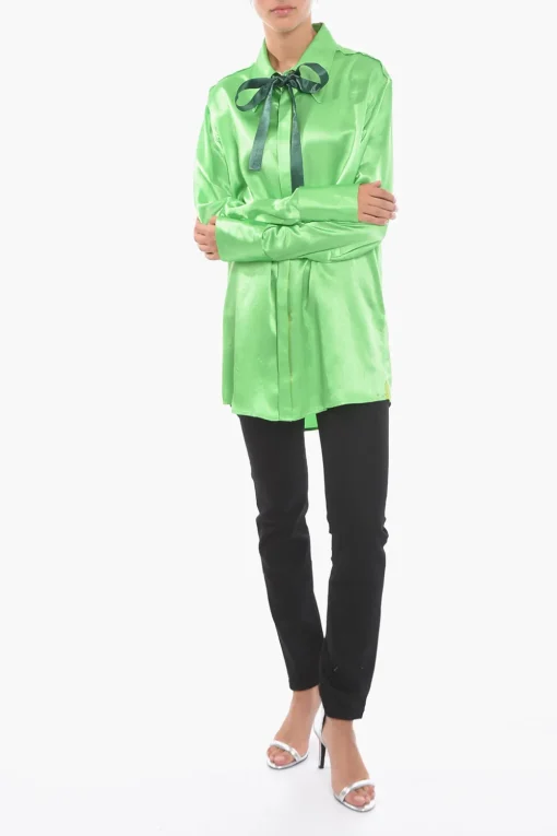 New Camicia in Satin con Dettaglio da Allacciare Donna Camicie