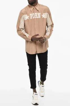 New Camicia in Satin Con Stampa a Contrasto Uomo Camicie