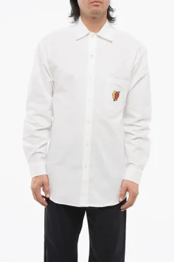 Camicia in Tinta Unita con Ricamo sul Taschino>Sky High Farm Fashion