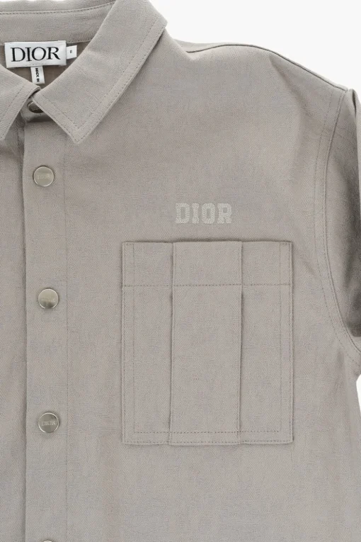 Camicia in Tinta Unita con Bottoni Automatici>Dior Kids Clearance