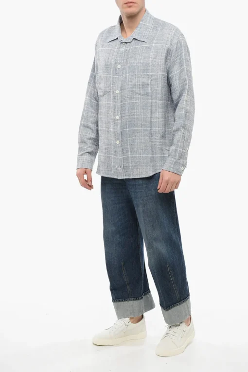 Clearance Camicia in Tweed con Logo Stampato sul Retro Uomo Camicie