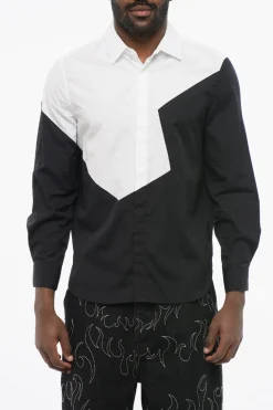 Fashion Camicia Loose Fit Bicolore con Collo Francese Uomo Camicie