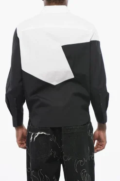 Fashion Camicia Loose Fit Bicolore con Collo Francese Uomo Camicie
