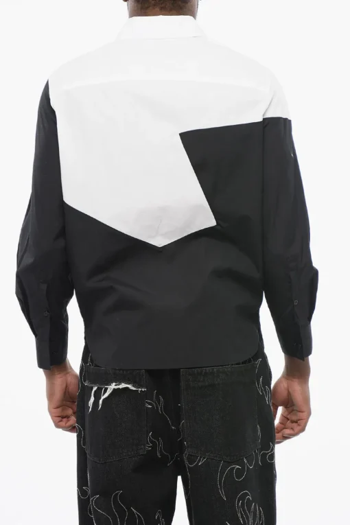 Fashion Camicia Loose Fit Bicolore con Collo Francese Uomo Camicie