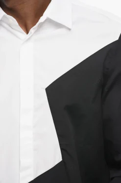 Fashion Camicia Loose Fit Bicolore con Collo Francese Uomo Camicie