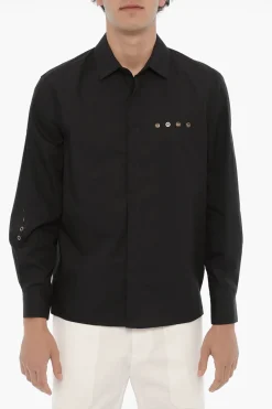 Hot Camicia Loose Fit EYELET con Collo Francese Uomo Camicie