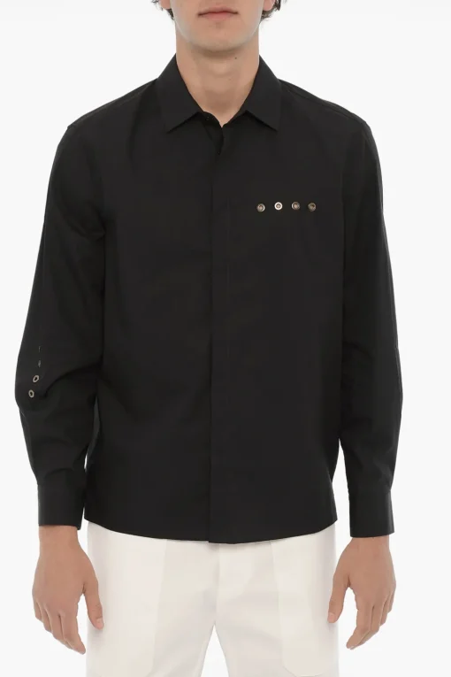Hot Camicia Loose Fit EYELET con Collo Francese Uomo Camicie