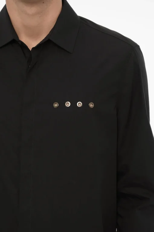 Hot Camicia Loose Fit EYELET con Collo Francese Uomo Camicie