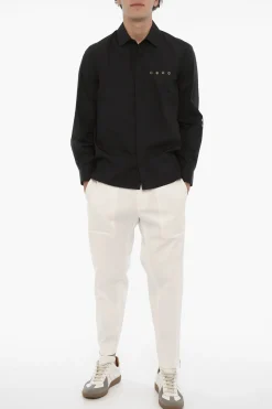 Hot Camicia Loose Fit EYELET con Collo Francese Uomo Camicie