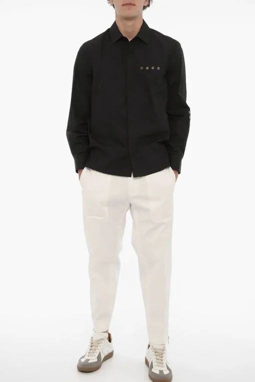 Hot Camicia Loose Fit EYELET con Collo Francese Uomo Camicie