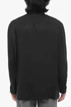 Outlet Camicia Loose Fit in Tinta Unita con Doppio Taschino Uomo Camicie