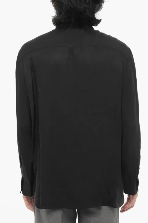 Outlet Camicia Loose Fit in Tinta Unita con Doppio Taschino Uomo Camicie