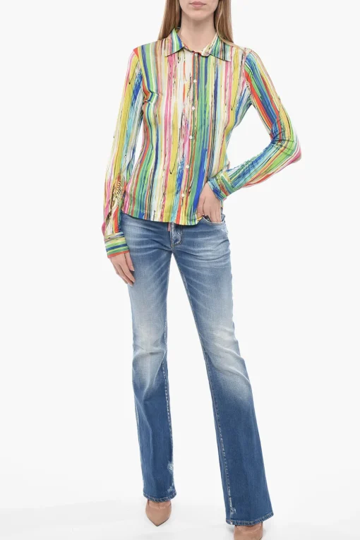 Camicia Multicolor in Jersey con Collo Francese>Dsquared2 New