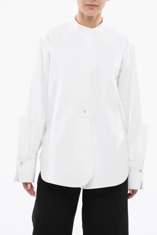 Online Camicia Over Asimmetrica con Collo alla Coreana Donna Camicie
