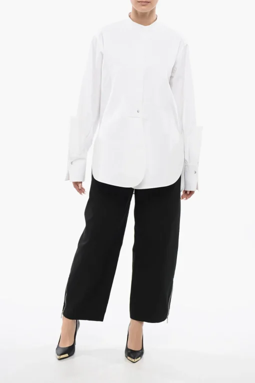 Online Camicia Over Asimmetrica con Collo alla Coreana Donna Camicie
