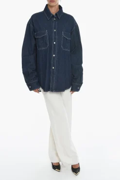 Clearance Camicia Oversize in Denim con Tasche Utility Donna Camicie