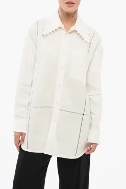 Camicia Oversize in Lino con Collo Ricamato>Bottega Veneta Best