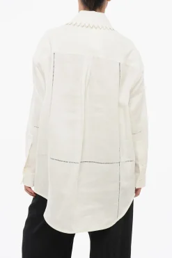 Camicia Oversize in Lino con Collo Ricamato>Bottega Veneta Best