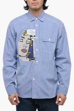 Outlet Camicia Oversized a Righe con Patch Pop Art Uomo Camicie