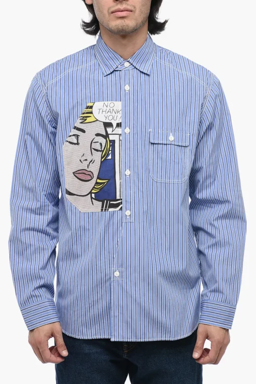 Outlet Camicia Oversized a Righe con Patch Pop Art Uomo Camicie
