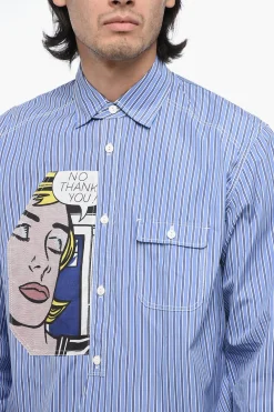 Outlet Camicia Oversized a Righe con Patch Pop Art Uomo Camicie