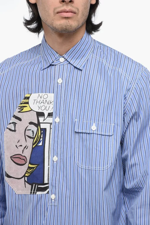 Outlet Camicia Oversized a Righe con Patch Pop Art Uomo Camicie