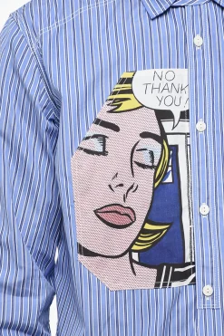 Outlet Camicia Oversized a Righe con Patch Pop Art Uomo Camicie