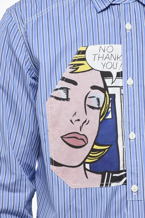 Outlet Camicia Oversized a Righe con Patch Pop Art Uomo Camicie