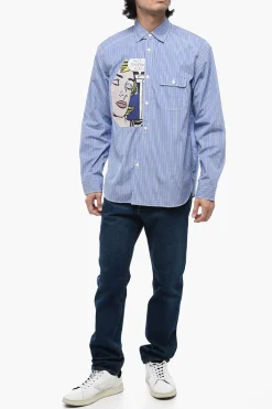 Outlet Camicia Oversized a Righe con Patch Pop Art Uomo Camicie