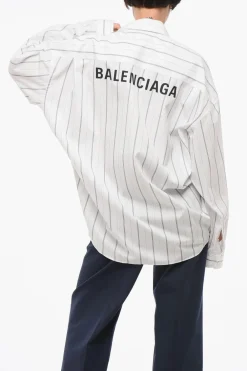 Camicia Oversized Motivo Hairline con Logo Stampato>Balenciaga Hot