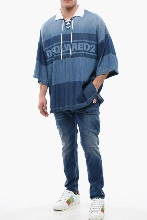 Hot Camicia Rugby in Denim con Fit Over Uomo Camicie