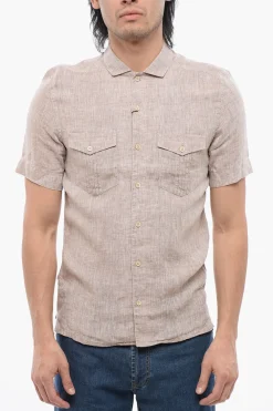 Camicia Sahariana a Maniche Corte in Puro Lino>Corneliani Fashion